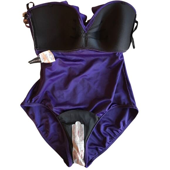 Miraclesuit Purple Ruffled One Piece w/ Optional Strap size 10 New W/O Tags - Picture 5 of 9